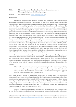 标题：近期不会出现：纳米机器人的临床转化及其生物相容性-跨学科性批判